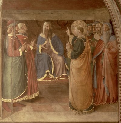 St. Stephan predigt und St. Stephan spricht vor dem Rat (Detail) von Fra Angelico